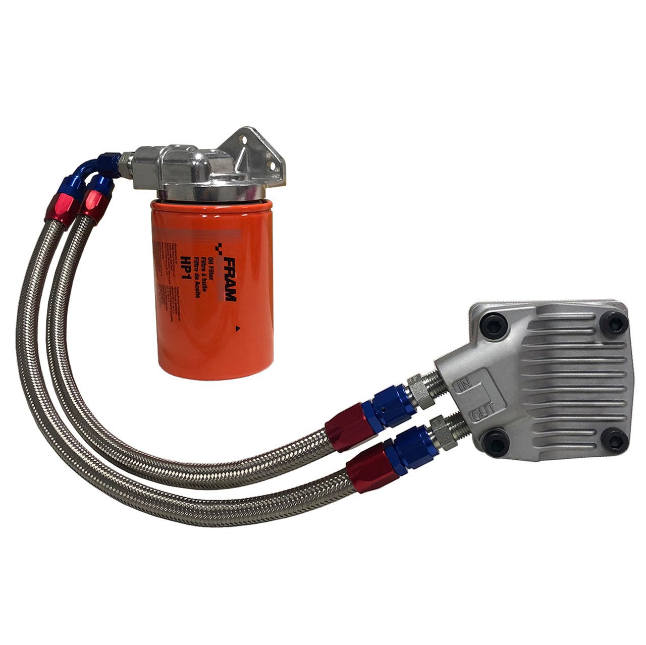 Vw Bug Full Flow Oil Filter System, Blue/Red AN Fittings - SS Hose - Flat Cam - Moore Parts