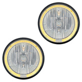 7" Crystal Headlight W/Amber LED Halo Ring, 9007 Bulb & H4 Adapter, Pair - Moore Parts