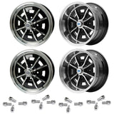 Set Of 4 15" X 5" & 15" X 8" Vw Bug 4 Lug Black Empi Sprint Star Wheels/Lug Nuts - Moore Parts