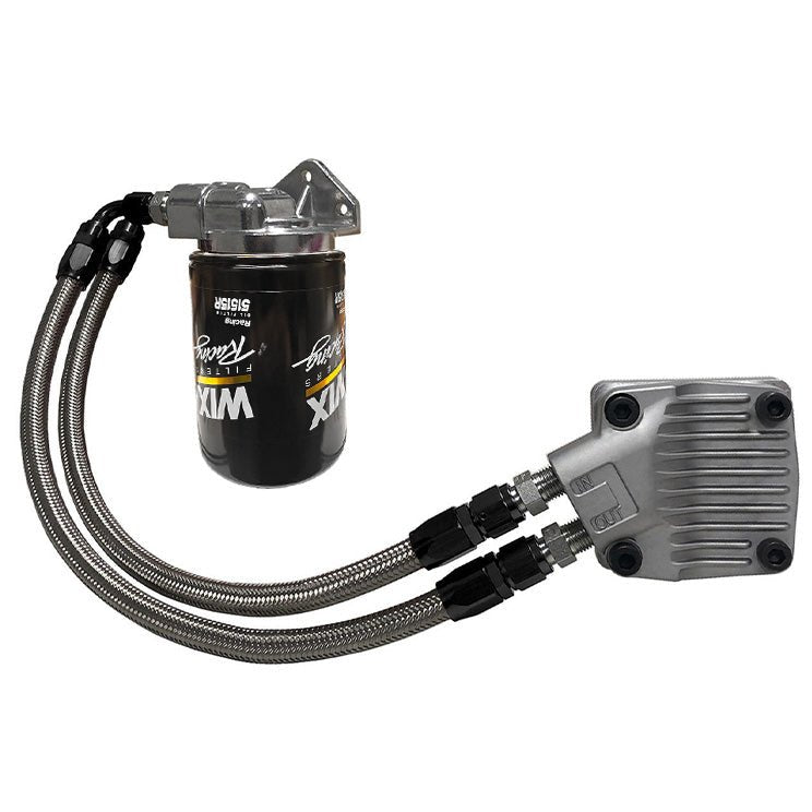 Vw Bug Full Flow Oil Filter System, Black AN Fittings - SS Hose - Dished Cam - Moore Parts