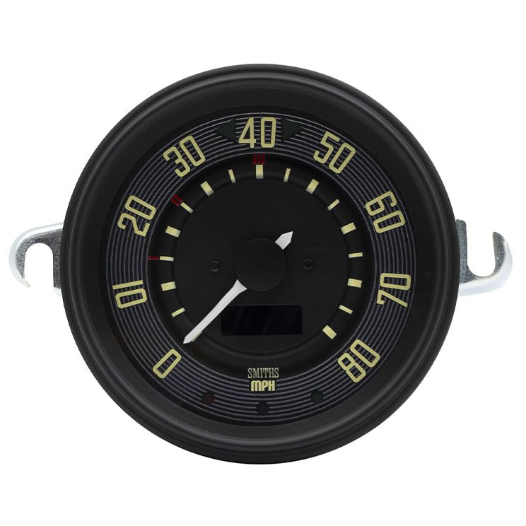 VW Bug & Super Beetle 0 - 80 MPH Speedometer By Smiths, Black Dial, Black Bezel - Moore Parts