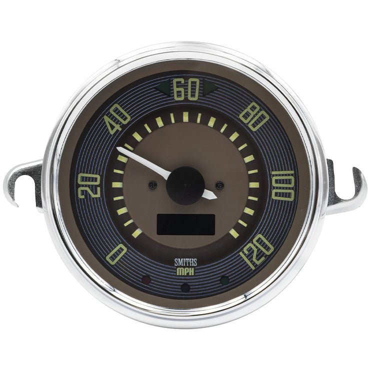 VW Bus 0 - 120 MPH Speedometer By Smiths, Brown Dial, Chrome Bezel - Moore Parts