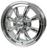 15" X 5 - 1/2" Vw Bug 4 Lug Chrome Empi 8 Spoke Wheel Includes Cap - Valve Stem - Moore Parts