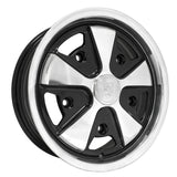 15" X 5 - 1/2" Vw Bug 5 Lug Black/Polished Empi 911 Alloy Wheel W/ Cap - Valve Stem - Moore Parts