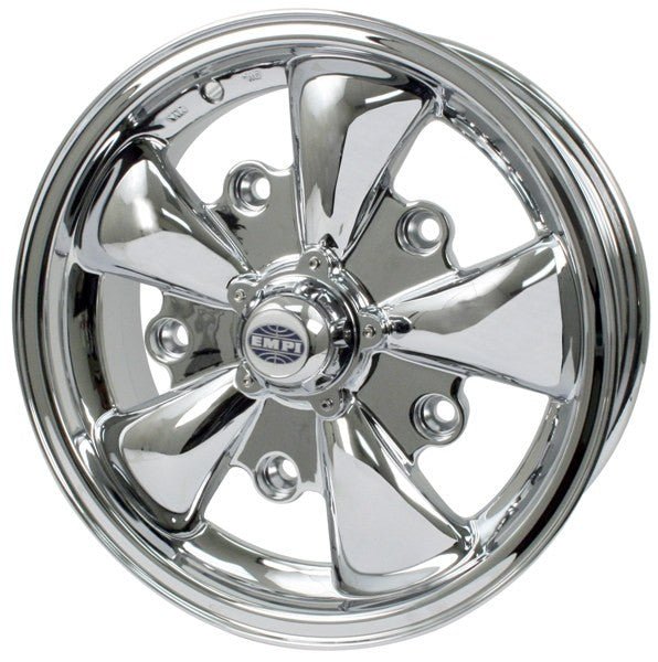 15" X 5 - 1/2" Vw Bug 5 Lug Chrome Empi 5 Spoke Wheel Includes Cap - Valve Stem - Moore Parts