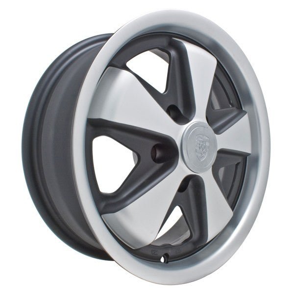 15" X 5 - 1/2" Vw Bus 5 Lug Silver/Black Empi 911 Alloy Wheel With Cap - Valve Stem - Moore Parts