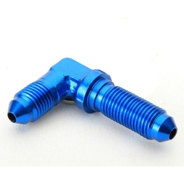 An Hose Adapter Bulkhead Fitting - Male 3 / 90 Degree - Blue - Moore Parts