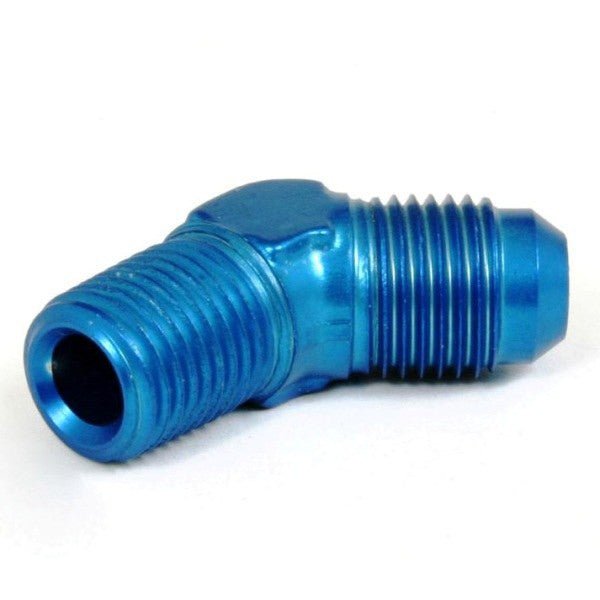 An Hose Adapter Fitting - Male 1/4" NPT To Male 6 / 45 Degree - Blue - Moore Parts