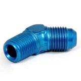 An Hose Adapter Fitting - Male 1/4" NPT To Male 6 / 45 Degree - Blue - Moore Parts