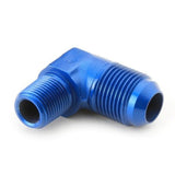 An Hose Adapter Fitting - Male 3/8" NPT To Male 10 / 90 Degree - Blue - Moore Parts