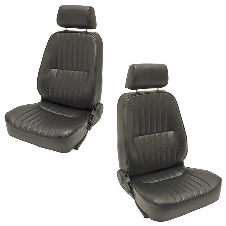 Empi 62 - 2960 - 61 Black Vinyl Reclining Low Back Bucket Seats W/Headrest, Left & Right - Moore Parts