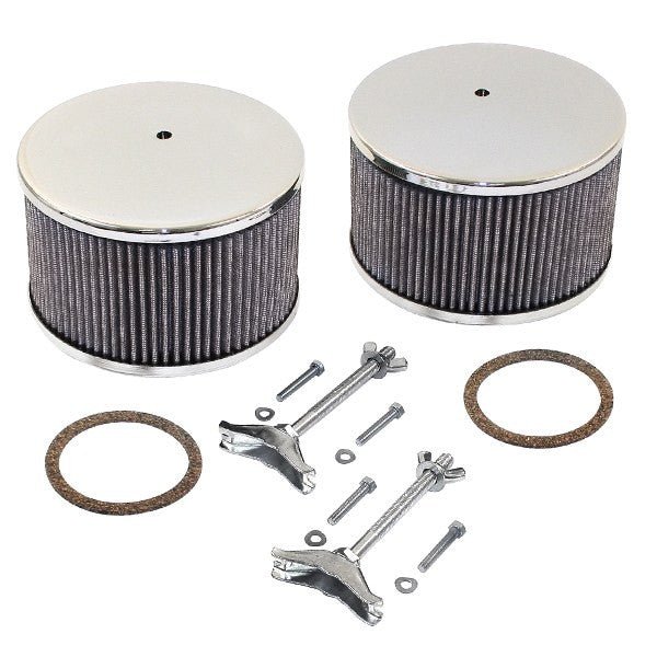 Empi 8801 Chrome Round Air Cleaner Assembly - Solex/Kadron 5 - 3/4" X 3 - 3/4" Pair - Moore Parts