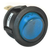 K4 Round Button Single Pole Rocker Switch With Blue "On" Light - Moore Parts