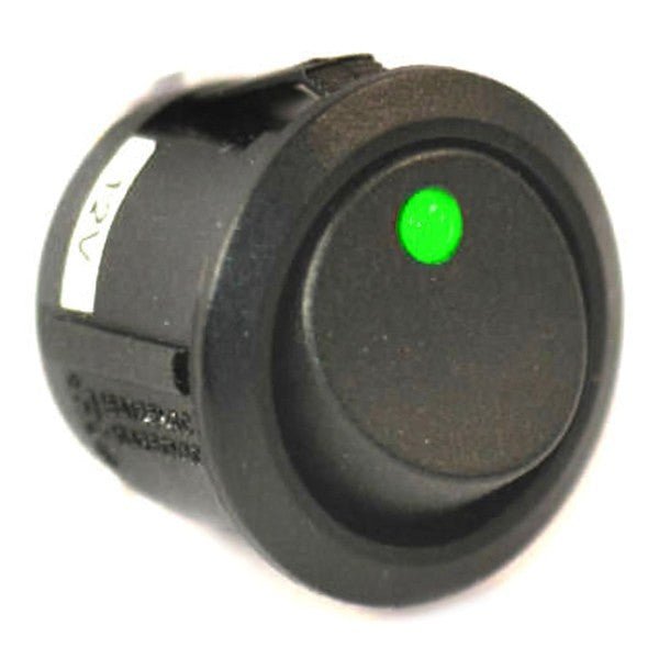 K4 Round Button Single Pole Rocker Switch With Green Dot "On" Light - Moore Parts