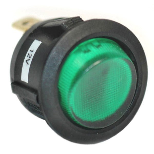 K4 Round Button Single Pole Rocker Switch With Green "On" Light - Moore Parts