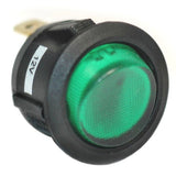 K4 Round Button Single Pole Rocker Switch With Green "On" Light - Moore Parts