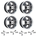 Set Of 4 15" X 5 - 1/2" Vw Bug 4 Lug Black Empi BRM Wheels & Lug Bolts - Moore Parts