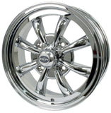 Set Of 4 15" X 5 - 1/2" Vw Bug 4 Lug Chrome Empi 8 Spoke Wheels & Lug Nuts - Moore Parts