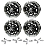 Set Of 4 15" X 5" Vw Bug 4 Lug Black Empi Sprint Star Wheels & Lug Nuts - Moore Parts