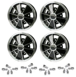 Set Of 4 17" x 7" Vw Bug 5 Lug Black Empi BRM Wheels & Lug Bolts - Moore Parts