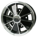 Set Of 4 17" x 7" Vw Bug 5 Lug Black Empi BRM Wheels & Lug Bolts - Moore Parts