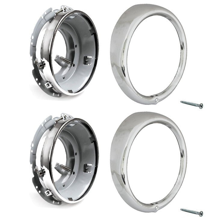 Vw Bug Headlight Bucket Assembly Kit W/Chrome Rings. Pair Left & Right - Moore Parts